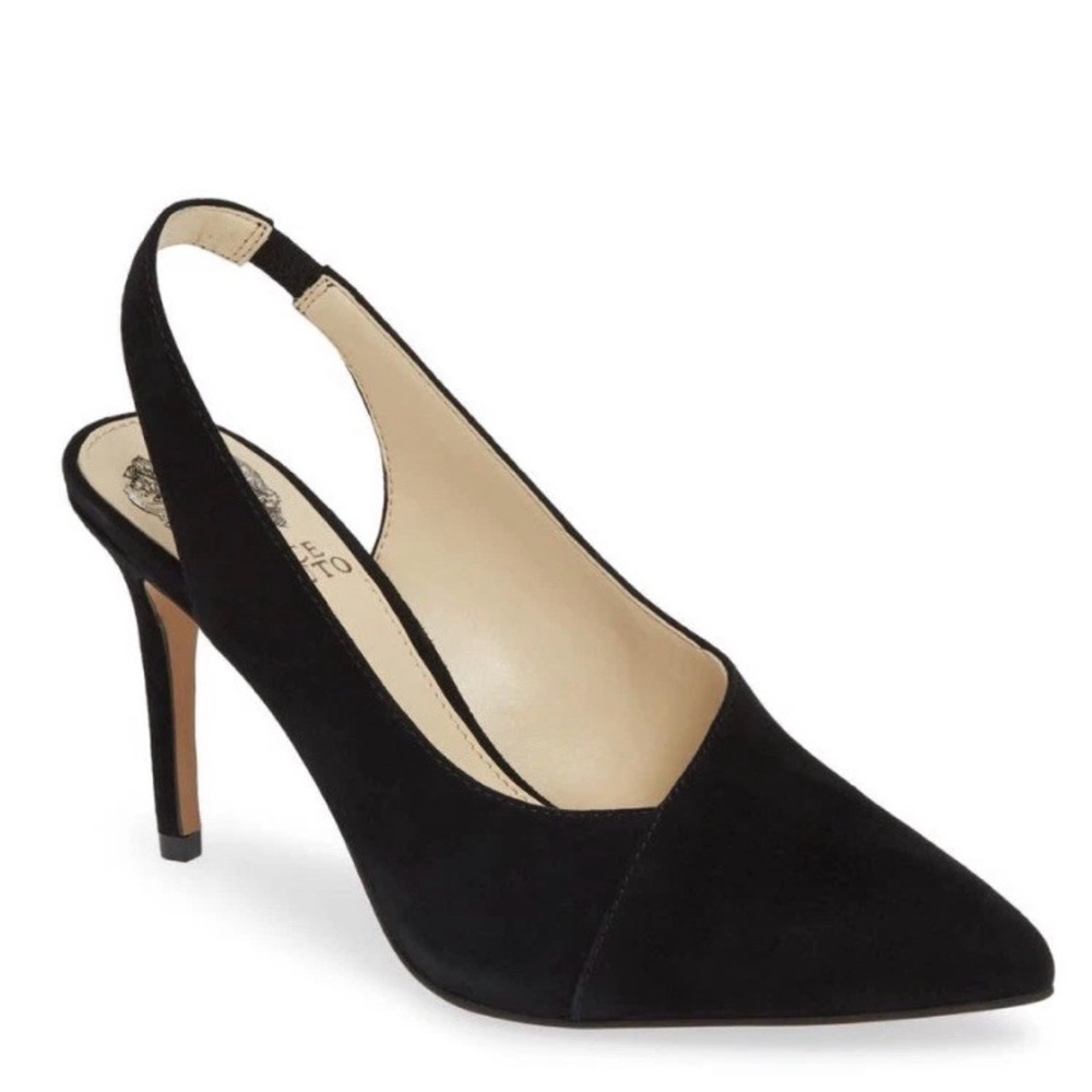 Vince Camuto Black Suede Alleema Slingback Heels 7.5